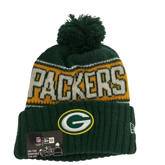 Green Bay Packers New Era NFL Knit Beanie With Removable Pom Football Athleisure - Picture 1 of 7